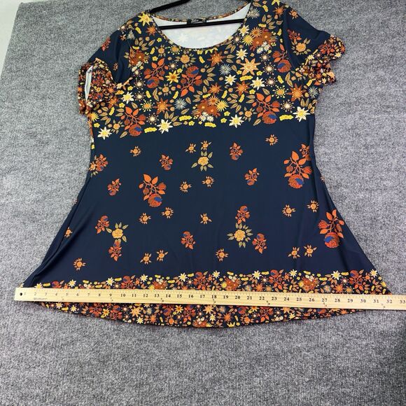 Lily by Firmiana Women’s 2XL Floral Tunic Top Short Sleeve Navy Orange Boho - Picture 6 of 10